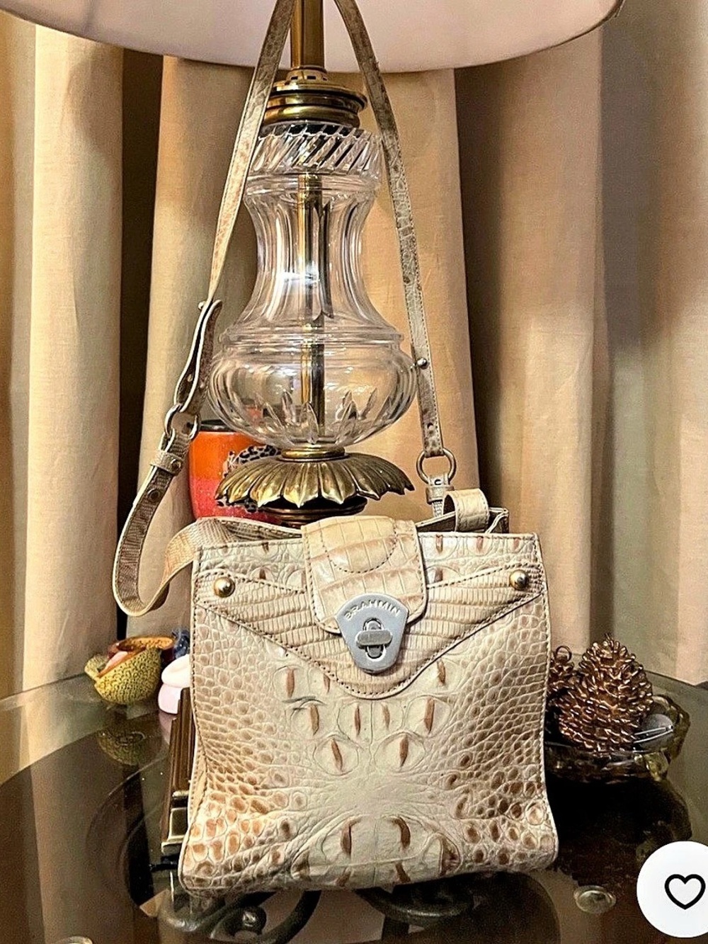 BRAHMIN Portia Crossbody Embossed Shoulder Bag Beige